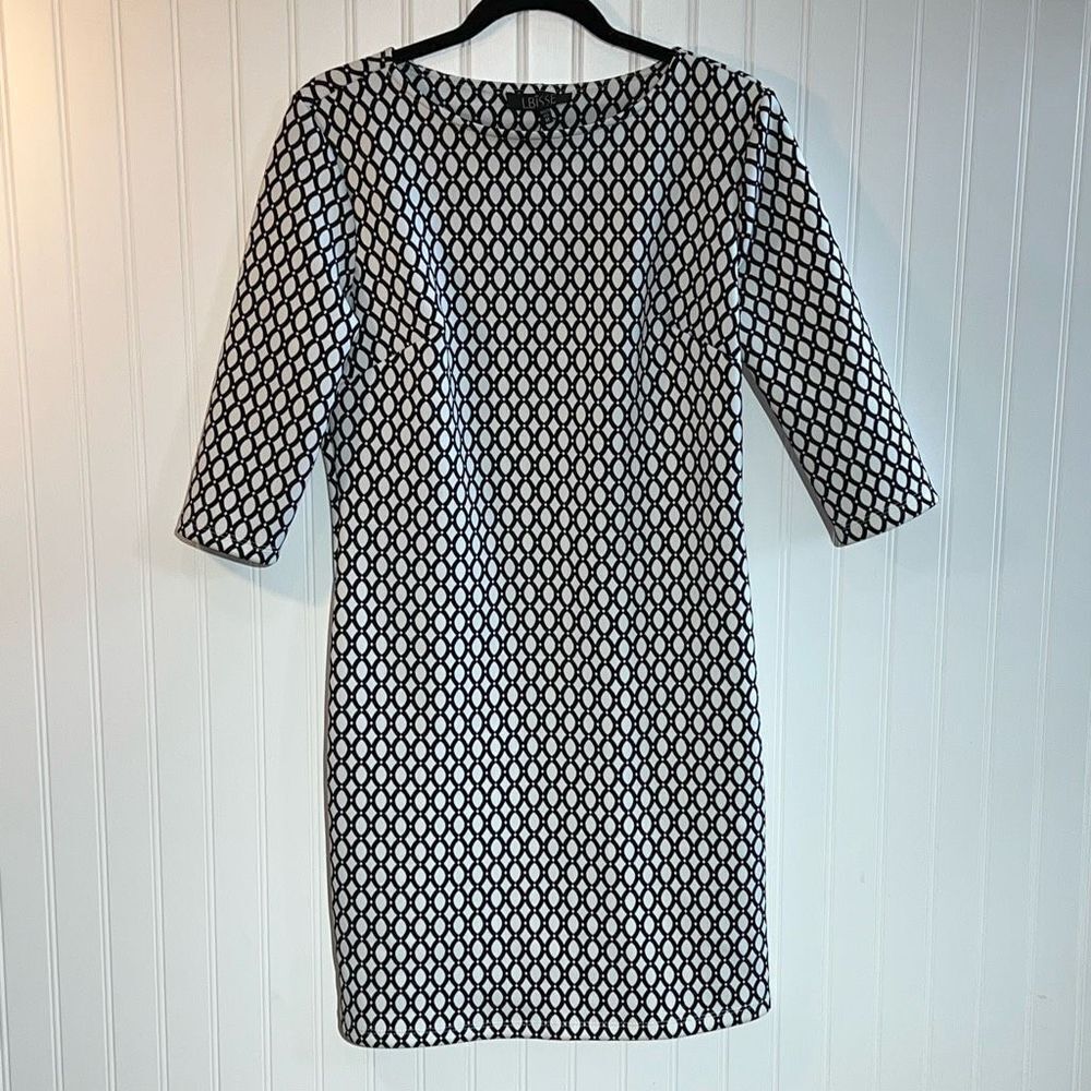 LBisse Dress Women Medium Black And White Geometric Long Sleeve ClassicCore Norm